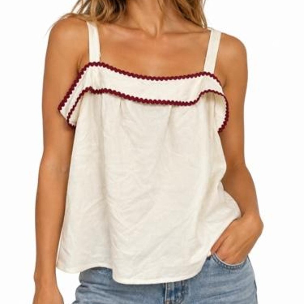 Solid & Striped Linen Blend Camisole Top with Adjustable Straps